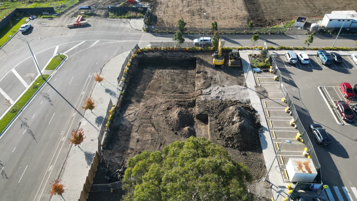 Construction site drone photography of swimming school project in Melbourne